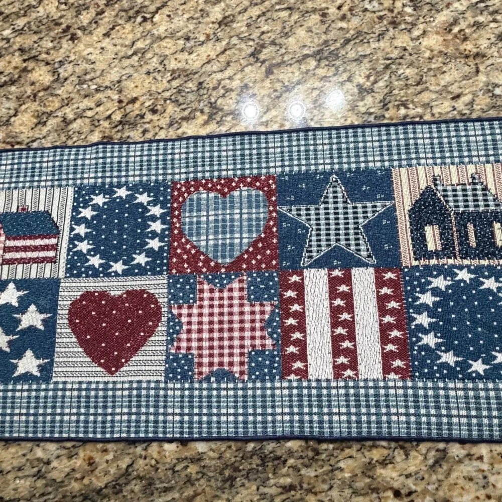 David Carter Brown Americana Tapestry Table Runner Patriotic Folk Art Primitive